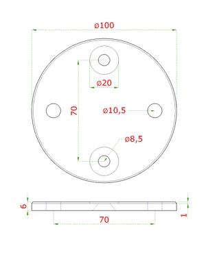 Platňa na bočné kotvenie stĺpu (ø 100x6mm) brúsená nerez K320 /AISI304 - slide 1