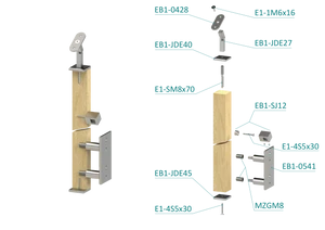 drevený stĺp, bočné kotvenie, 5 radový, priechodný, vnútorný, vrch nastaviteľný (40x40mm), materiál: buk, brúsený povrch s náterom BORI (bezfarebný) - slide 1