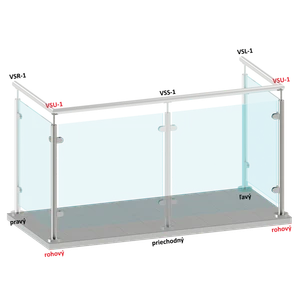 Nerezový sloup, vrchní kotvení, výplň: sklo, rohový: 90°, vrch pevný (ø42,4x2 mm), broušená nerez K320 / AISI304 - slide 1