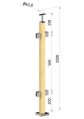 drevený stĺp, vrchné kotvenie, výplň: sklo, priechodný, vrch pevný (40x40mm), materiál: buk, brúsený povrch bez náteru - slide 0
