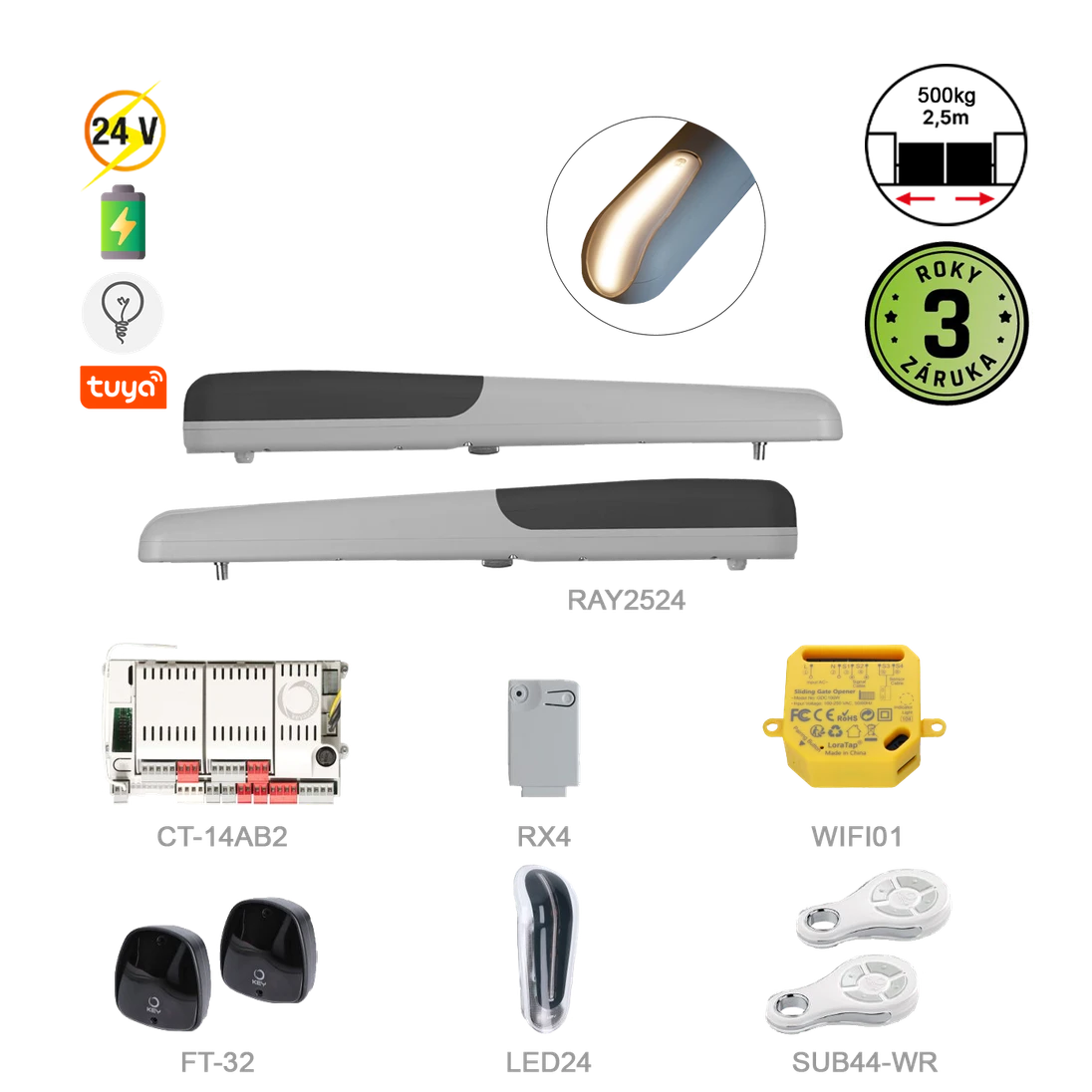 900KRAY2524ER + WIFI pre dvojkrídlovú bránu do 2.5m/krídlo