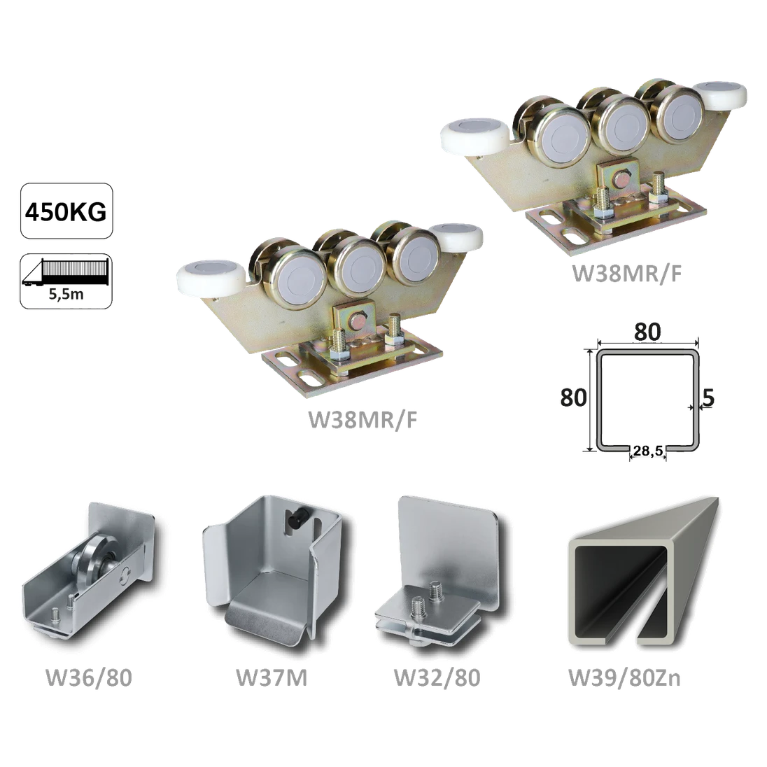 Samonos do 450 kg/5,5 m, profil 80 × 80 × 5 mm, Zn