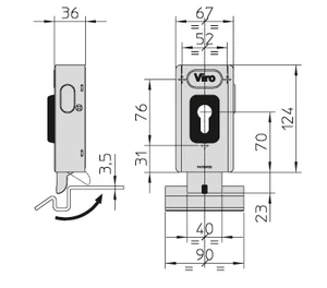 Elektrozámek VIRO 12V vertikální pro křídlovou bránu nad 3m/křídlo - slide 2