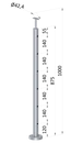 nerezový sloup, vrchní kotvení, 6 děrový, koncový, vrch pevný (ø 42.4x2mm), broušená nerez K320 /AISI304