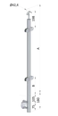 Nerezový sloup, boční kotvení, výplň: sklo, průchozí, vrch nastavitelný (ø 42,4x2 mm), leštěná nerez / AISI304