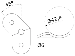 Dopojovací deska (45° úhel) na trubku ø 42,4 mm, broušená nerez K320 / AISI304 - slide 1