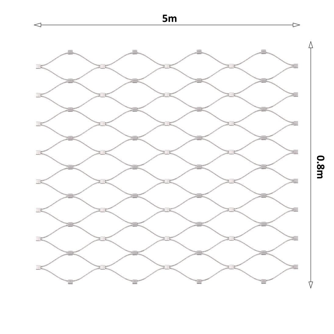 Nerezová lanková síť, 0,8x5 m (šxd), oko 50x50 mm, průměr lanka 2 mm, AISI316