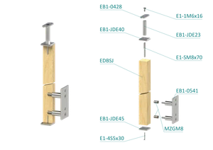 dřevěný sloup, boční kotvení, bez výplně, vnější, vrch pevný, (40x40mm), materiál: buk, broušený povrch s nátěrem BORI (bezbarvý) - slide 1