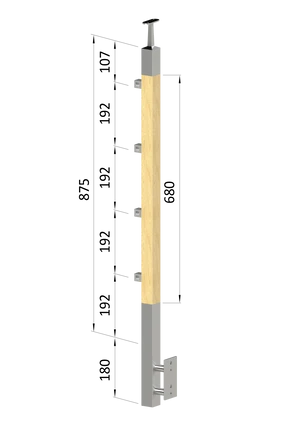 drevený stĺp, bočné kotvenie, 4 radový, priechodný, vonkajší, vrch pevný (40x40mm), materiál: buk, brúsený povrch s náterom BORI (bezfarebný) - slide 0