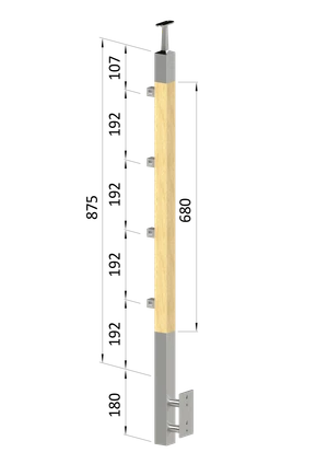 drevený stĺp, bočné kotvenie, 4 radový, priechodný, vonkajší, vrch pevný (40x40mm), materiál: buk, brúsený povrch s náterom BORI (bezfarebný) - slide 0