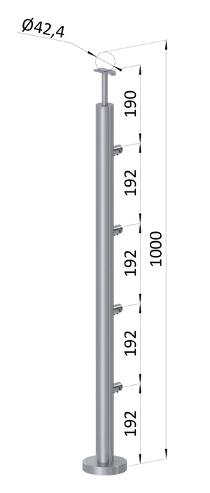 nerezový stĺp, vrchné kotvenie, 4 radový priechodný, vrch pevný (ø 42.4x2mm), brúsená nerez K320 /AISI304 - slide 0