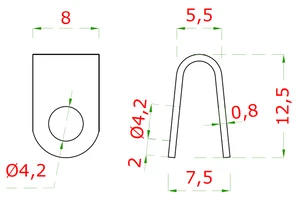 Nerezová ocelová spona ve tvaru U" pro lana o průměru 2,0 mm a 3,0 mm a 4,0 mm, AISI 316" - slide 2