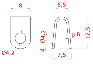 Nerezová ocelová spona ve tvaru U pro lana o průměru 2,0 mm a 3,0 mm a 4,0 mm, AISI 316"" - slide 2