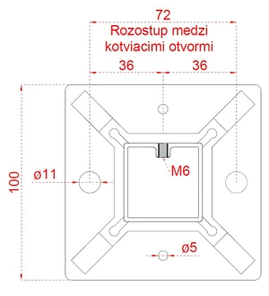 Nerezový sloup, vrchní kotvení, 5 řadový M6, vrch nastavitelný - slide 3