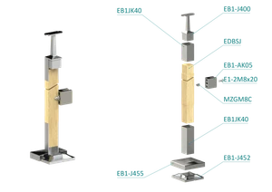 drevený stĺp, vrchné kotvenie, výplň: sklo, pravý, vrch pevný (40x40mm), materiál: buk, brúsený povrch s náterom BORI (bezfarebný) - slide 1