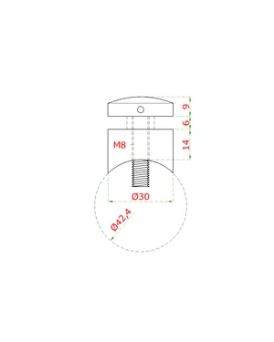 držiak (ø 30mm), k bočnému kotveniu skla EB1-0185 /EB1-0183, na trubku ø 42.4mm,  brúsená nerez K320 /AISI304 - slide 1