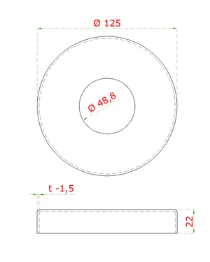 Kryt příruby (ø 125 / 22 mm) na trubku ø 48,3 mm, broušená nerez K320 / AISI304 - slide 1