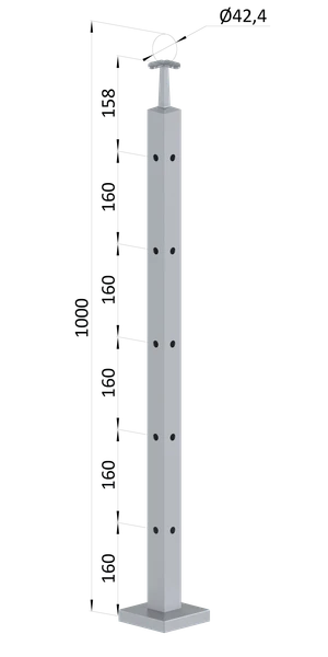 Nerezový sloup, vrchní kotvení, 5děrový rohový - slide 0