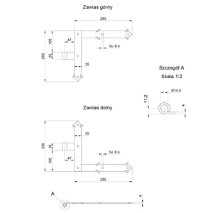 Kování ozdobné, 250x290mm, 35x4mm, ø 14mm pravé, černé - slide 1