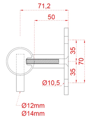 nerezový stĺp, bočné kotvenie, 6 dierový koncový, pravý, vrch pevný (ø 42.4x2mm), brúsená nerez K320 /AISI304 - slide 4