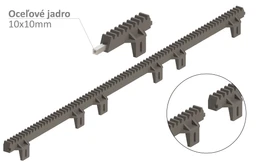 Hřeben s HORNÍM uchytem, nylon-kov 27 x 18 mm, L-1000 mm, max do 600 kg, 6x horní úchyt se šroubem, kovové jádro 10x10 mm