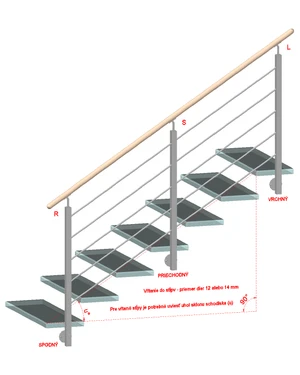 Nerezový sloup, boční kotvení, 5děrový koncový, levý - slide 1