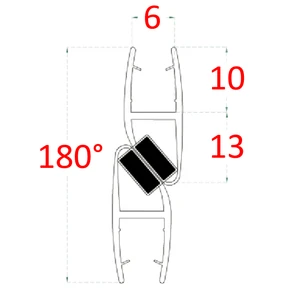 Plastové těsnění magnetické, na sklo 6mm, mezi dvoje skleněné dveře, 180°, 2200mm, 2ks - slide 1