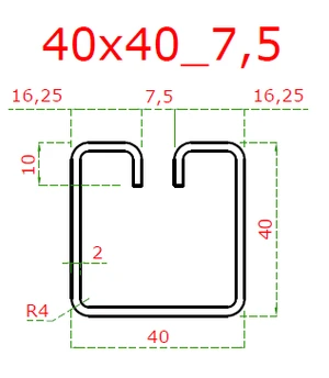 Pozinkovaný profil tvaru U, s drážkou 7.5mm, cena za 1ks (6m), rozmer: 40x40mm, materiál: DX51D+Z100 - slide 1