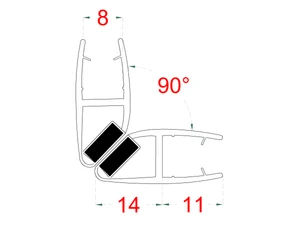 plastové tesnenia magnetické, na sklo 8mm, medzi dvoje sklenené dvere, 90°, 2200mm, 2ks - slide 2