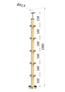 dřevěný sloup, vrchní kotvení, 5 řadový, rohový: 90°, vrch pevný (ø 42mm), materiál: buk, broušený povrch s nátěrem BORI (bezbarvý)