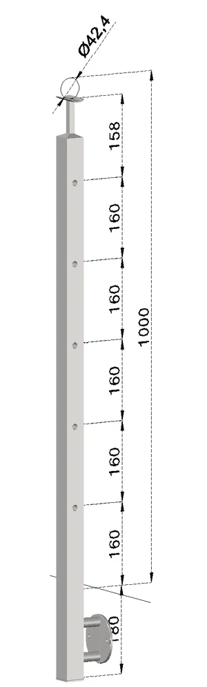 Nerezový sloup, boční kotvení, 5děrový průchozí - slide 0