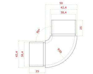 Spojka oblouková 90° na trubku ø 42,4 mm, broušená nerez K320 /AISI304 - slide 1