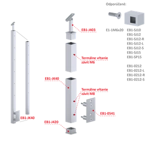 Nerezový sloup, boční kotvení, 6 řadový M6, vnitřní, vrch nastavitelný - slide 1