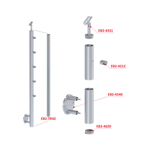 Nerezový sloup, boční kotvení, 5 řadový průchodný, venkovní, vrch nastavitelný (ø 42,4x2 mm), broušená nerez K320 / AISI316 - slide 2