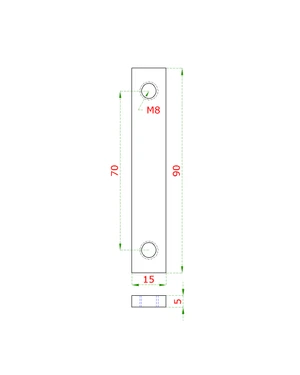 Kotevní destička (plochá) 70x15x5 mm, 2 x díra M8, rozteč děr: 70 mm, broušená nerez K320 / AISI304 - slide 1