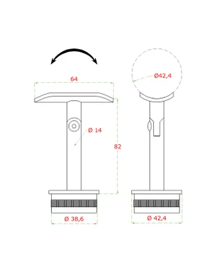 Držák madla s kloubem na trubku ø 42,4 mm (77x64 mm), broušená nerez K320 / AISI316, narážecí - slide 1