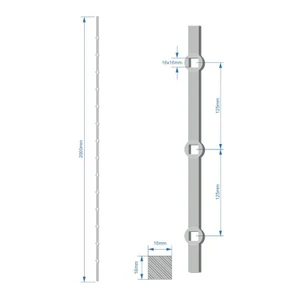 prebíjaná tyč H 2000mm opieskovaná, profil 16x16mm, rozteč dier 125mm, oko 16x16mm (14 dier) - slide 0