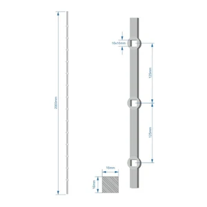 Probíjená tyč 16 x 16 mm, rozteč děr 125 mm, délka 2000 mm, oko 16 x 16 mm, na tyči je 14 děr - slide 0