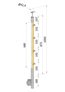 drevený stĺp, bočné kotvenie, 4 radový, priechodný, vonkajší, vrch pevný (ø 42mm), materiál: buk, brúsený povrch s náterom BORI (bezfarebný)
