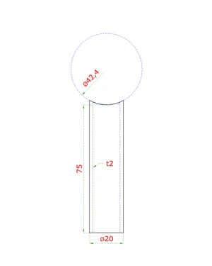 Prechod na vymedzenie vzdialenosti medzi stĺpom ø 42.4mm a kotviacou platňou, ø 20x2.0mm /L:75mm, bez vnútornej skrutky brúsená nerez K320 /AISI304, bal: 1ks - slide 1