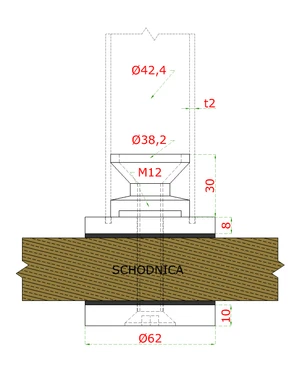 Držák (ø 62 mm) pro spodní kotvení sloupku - trubky ø 42,4 mm, broušená nerez K320 / AISI304 - slide 2