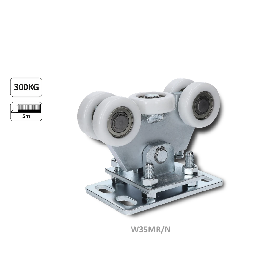 Vozík pro C-profil 80x80x5/4mm výškově nastavitelný, 5x polyamidové kolečko s ložiskem 6204ZZ, galvanické zinkování
