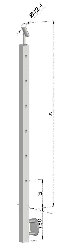 Nerezový sloup, boční kotvení, 6 dNerezový sloup, boční kotvení, 6 děrový průchodný, vrch nastavitelný, (40x40 mm), broušená nerez K320 / AISI304