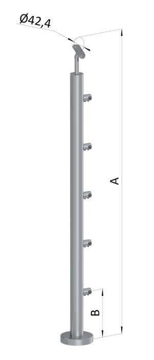 nerezový stĺp, vrchné kotvenie, 5 radový priechodný, vrch nastaviteľný (ø 42.4x2mm), brúsená nerez K320 /AISI316 - slide 0