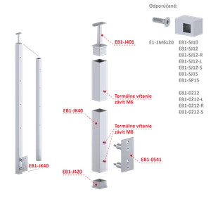 Nerezový sloup, boční kotvení, 4 řadový M6, vnitřní, vrch pevný - slide 1