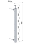 Nerezový sloup na francouzský balkón, boční kotvení, 5 dírový, levý, vrch pevný, (40x40x2.0 mm), broušená nerez K320 /AISI304