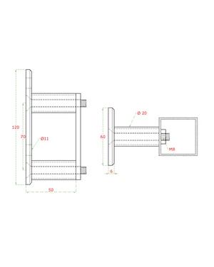 Úchyt na boční kotvení sloupu na jekl, (kotevní deska 120x60x10mm), broušená nerez K320 /AISI304 - slide 2