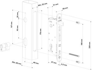 LOCINOX® SIXTYLOCK zadlabávací zámek pro křídlové vrata, rozteč 92 mm, zádlab 57 mm, pro profil 60 mm a více - slide 1