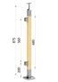 drevený stĺp, vrchné kotvenie, výplň: sklo, ľavý, vrch pevný (40x40mm), materiál: buk, brúsený povrch bez náteru