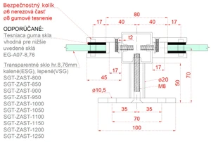 Nerezový sloup, boční kotvení, výplň: sklo, průchozí - slide 4